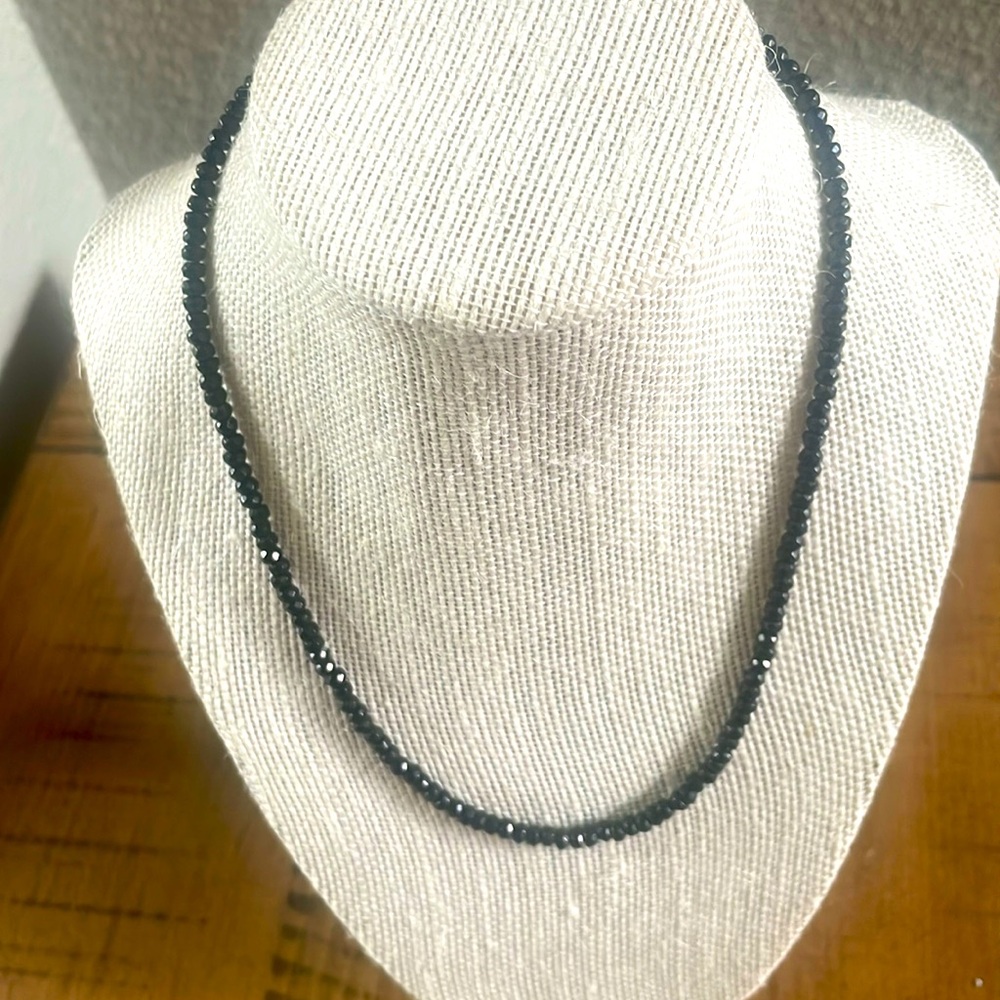 Black faceted hematite necklace in 17”